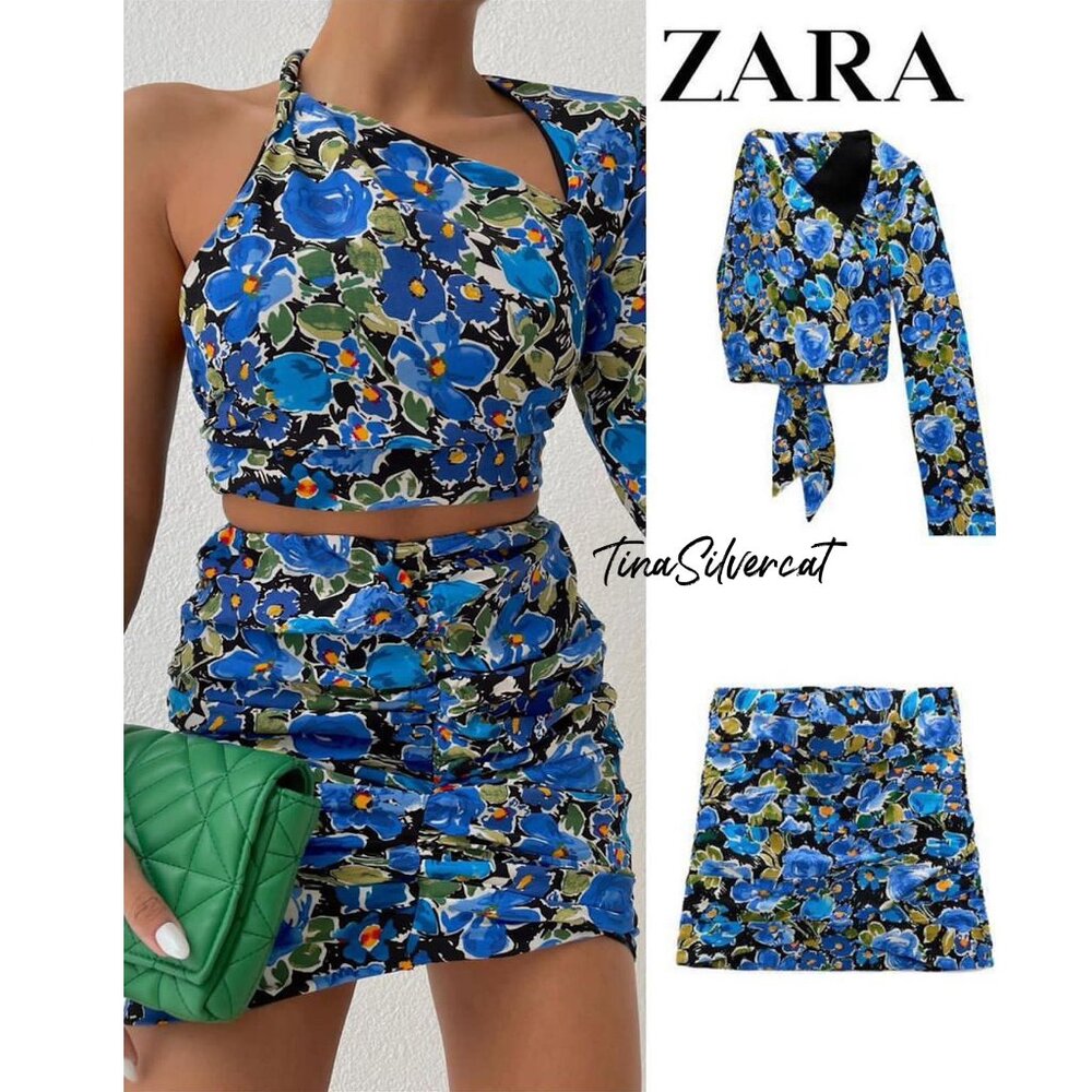 BLOGGER'S FAVE! Zara 2 Piece Mini Skirt And Top Set Blue Sz XS, Small NWT - Picture 9 of 17